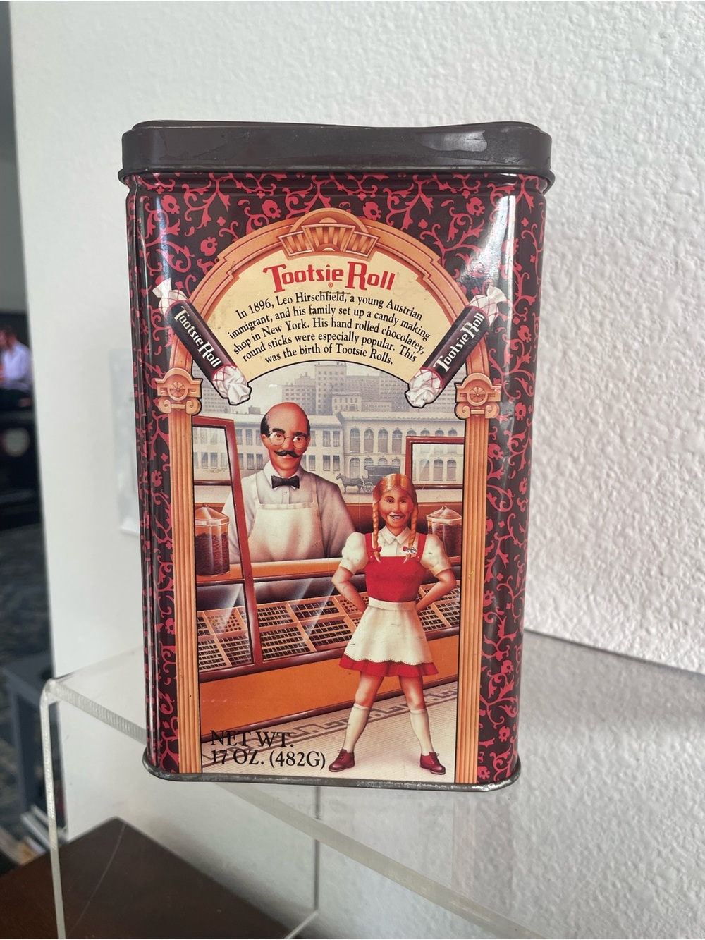 Tootsie Roll 1992 Candy Tin - 4-1/4” dia, 6-3/4” high appx